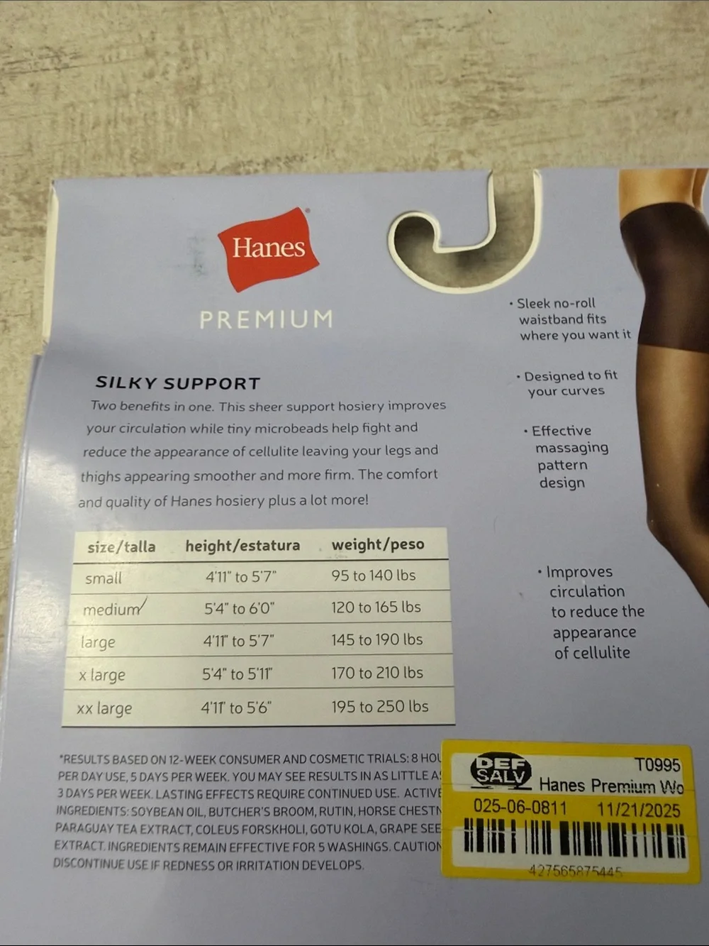 Hanes Premium Silky Support Light Coverage Tights - Black
